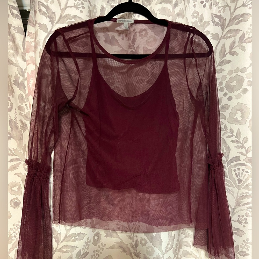Mesh flare sleeve shirt with matching tank top
